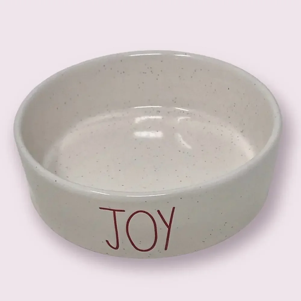 Rae Dunn NWT JOY Pet Food Dish Cream & Red Ceramic Christmas Holiday